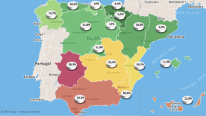 Mapa de tasa de la población mayor de 65 años en riesgo de pobreza