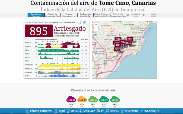 Calidad del aire a las 09,00 h. de hoy lunes en ICA Tomé Cano en S/C de Tenerife./ aqicn.org