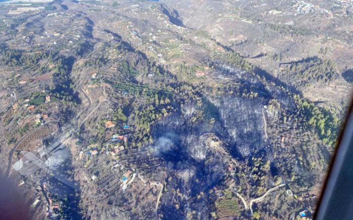 Imagen aérea del área afectada por el fuego./ Cedida.
