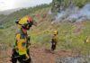 Brigada de Puntagorda trabajando en la consolidación de perímetro en la zona sur del incendio junto al Parque Nacional. | Foto: @AT_Brif