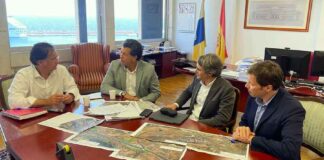 Francico Javier González, Javier Cabrera, Tomás Azcárate y Carlos González se reunen para tratar los proyectos de nuevas infraestructuras en el sur de Tenerife.