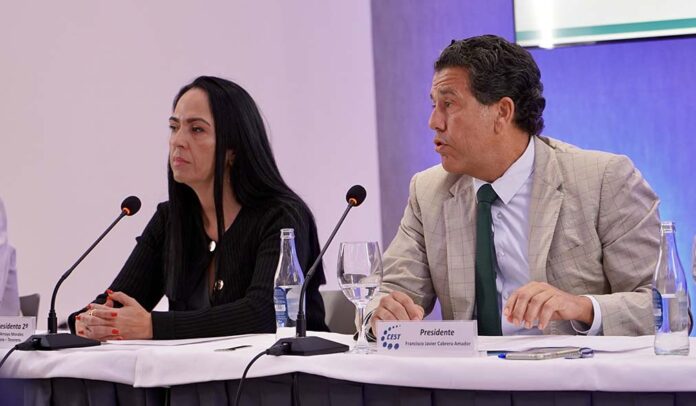 Raquel Arroyo y Javier Cabrera en una asamblea del CEST.