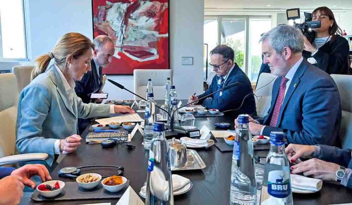 Un momento de la reunión con la presidenta del Parlamento europeo, Roberta Metsola.